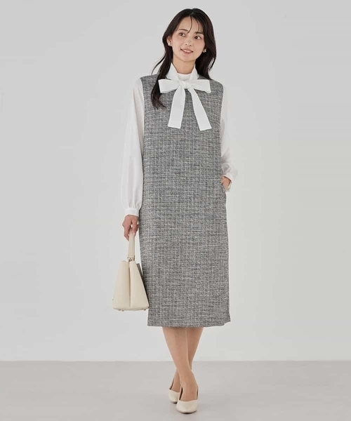 a.v.v(アーヴェヴェ)の「ツイードボウタイワンピース(ワンピース・レディース・チャコールグレー/ネイビー・40/38/36)」の13枚目の写真