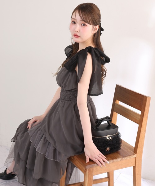 one after another NICE CLAUP(ワンアフターアナザーナイスクラップ)の「【premium order】ティアードロングワンピース(ワンピース・レディース・チャコールグレー/ミント/ドット/アイボリー・FREE)」の3枚目の写真