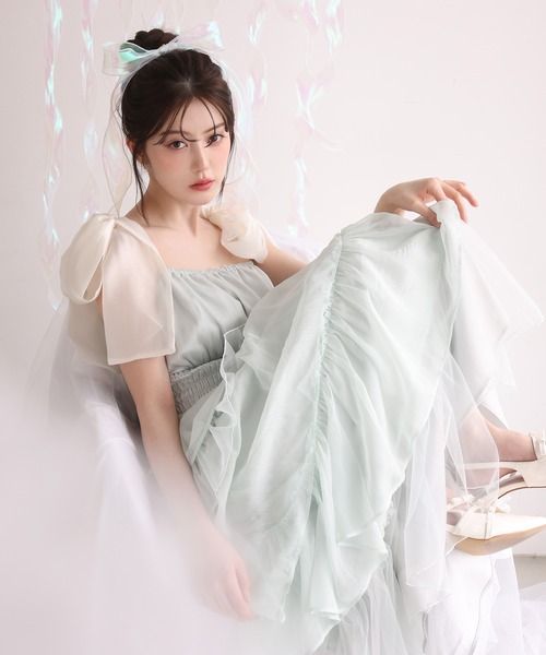 one after another NICE CLAUP(ワンアフターアナザーナイスクラップ)の「【premium order】ティアードロングワンピース(ワンピース・レディース・チャコールグレー/ミント/ドット/アイボリー・FREE)」の1枚目の写真