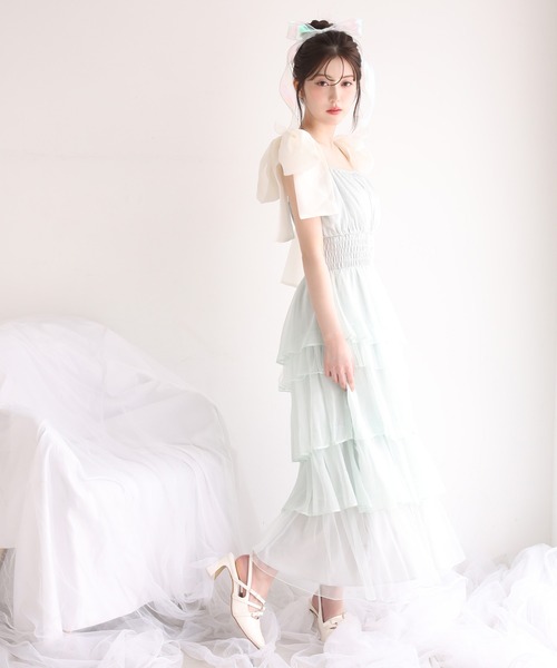 one after another NICE CLAUP(ワンアフターアナザーナイスクラップ)の「【premium order】ティアードロングワンピース(ワンピース・レディース・チャコールグレー/ミント/ドット/アイボリー・FREE)」の6枚目の写真