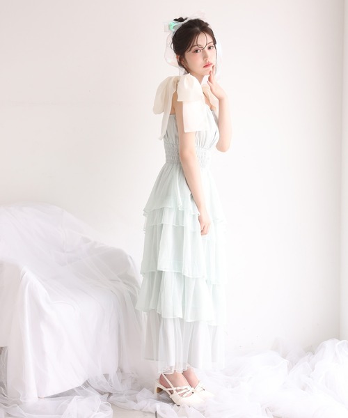 one after another NICE CLAUP(ワンアフターアナザーナイスクラップ)の「【premium order】ティアードロングワンピース(ワンピース・レディース・チャコールグレー/ミント/ドット/アイボリー・FREE)」の7枚目の写真
