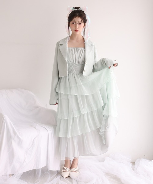 one after another NICE CLAUP(ワンアフターアナザーナイスクラップ)の「【premium order】ティアードロングワンピース(ワンピース・レディース・チャコールグレー/ミント/ドット/アイボリー・FREE)」の13枚目の写真