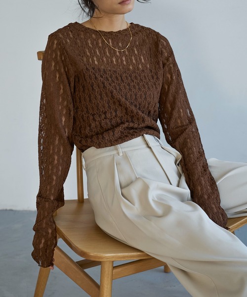 meilmada（メイルマダ）の「レースシアートップス（Tシャツ/カットソー・レディース・ブラウン・FREE）」の6枚目の写真