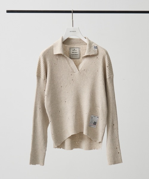 Maison MIHARA YASUHIRO（メゾンミハラヤスヒロ）の「【MIHARA YASUHIRO/ミハラヤスヒロ】DISTRESSED KNIT PULLOVER/ディストレストニットプルオーバー（ニット/セーター・レディース・ブラック/ホワイト・36）」の2枚目の写真