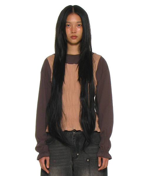 PARTIMENTO WOMEN(パルティメントウィメン)の「オールインワンスモークドロングスリーブトップ_チャコール(Tシャツ/カットソー・レディース・その他・S/M)」の1枚目の写真