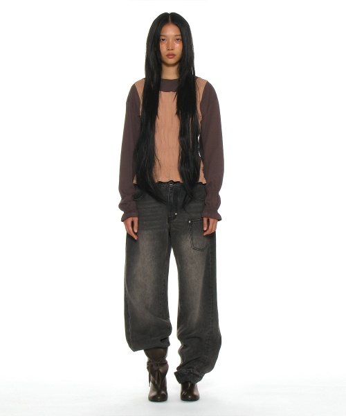 PARTIMENTO WOMEN(パルティメントウィメン)の「オールインワンスモークドロングスリーブトップ_チャコール(Tシャツ/カットソー・レディース・その他・S/M)」の2枚目の写真