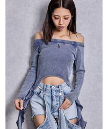 GYDA | GG SIDE DRAPE EDGEオフショルトップス(Tシャツ/カットソー)