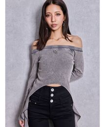 GYDA | GG SIDE DRAPE EDGEオフショルトップス(Tシャツ/カットソー)