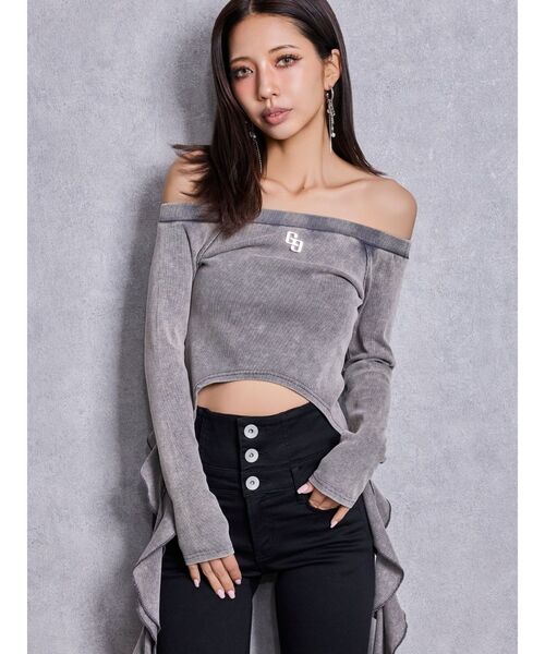 GYDA（ジェイダ）の「GG SIDE DRAPE EDGEオフショルトップス（Tシャツ/カットソー・レディース・ネイビー/チャコールグレー/オフホワイト・FREE）」の4枚目の写真