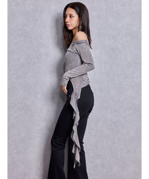 GYDA（ジェイダ）の「GG SIDE DRAPE EDGEオフショルトップス（Tシャツ/カットソー・レディース・ネイビー/チャコールグレー/オフホワイト・FREE）」の6枚目の写真