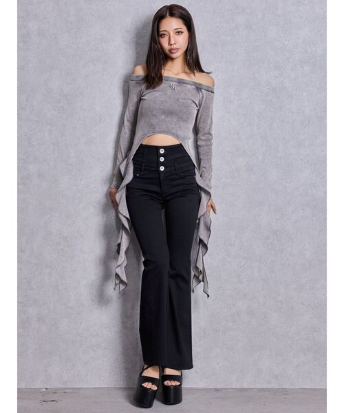 GYDA（ジェイダ）の「GG SIDE DRAPE EDGEオフショルトップス（Tシャツ/カットソー・レディース・ネイビー/チャコールグレー/オフホワイト・FREE）」の7枚目の写真