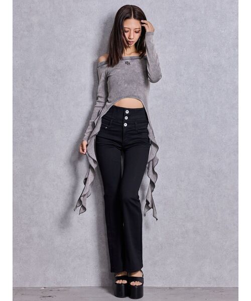 GYDA（ジェイダ）の「GG SIDE DRAPE EDGEオフショルトップス（Tシャツ/カットソー・レディース・ネイビー/チャコールグレー/オフホワイト・FREE）」の8枚目の写真