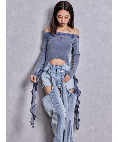 GYDA（ジェイダ）の「GG SIDE DRAPE EDGEオフショルトップス（Tシャツ/カットソー・レディース・ネイビー/チャコールグレー/オフホワイト・FREE）」の10枚目の写真