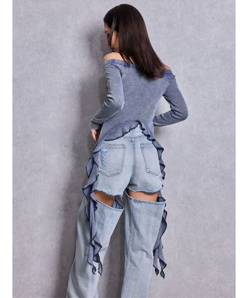 GYDA（ジェイダ）の「GG SIDE DRAPE EDGEオフショルトップス（Tシャツ/カットソー・レディース・ネイビー/チャコールグレー/オフホワイト・FREE）」の11枚目の写真