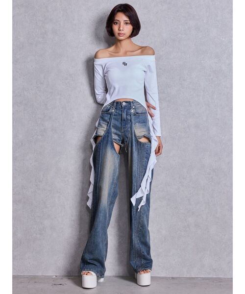 GYDA（ジェイダ）の「GG SIDE DRAPE EDGEオフショルトップス（Tシャツ/カットソー・レディース・ネイビー/チャコールグレー/オフホワイト・FREE）」の16枚目の写真