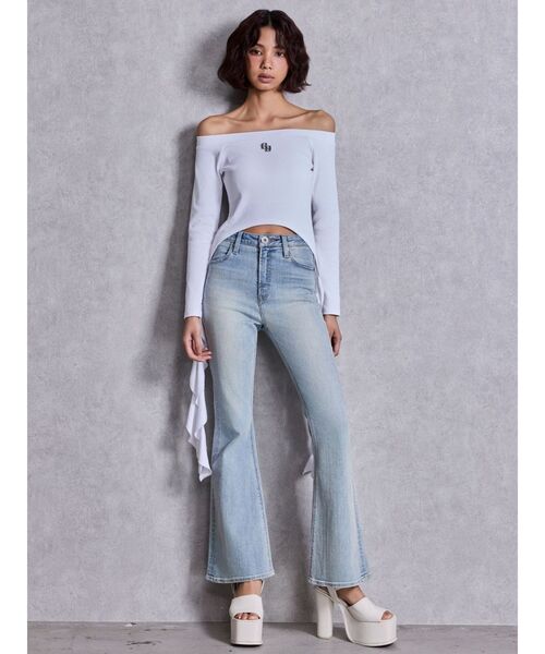 GYDA（ジェイダ）の「GG SIDE DRAPE EDGEオフショルトップス（Tシャツ/カットソー・レディース・ネイビー/チャコールグレー/オフホワイト・FREE）」の18枚目の写真