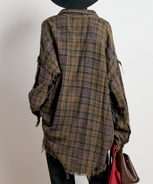 R13/アールサーティーン】SHREDDED SEAM DROP NECK SHIRT（シャツ