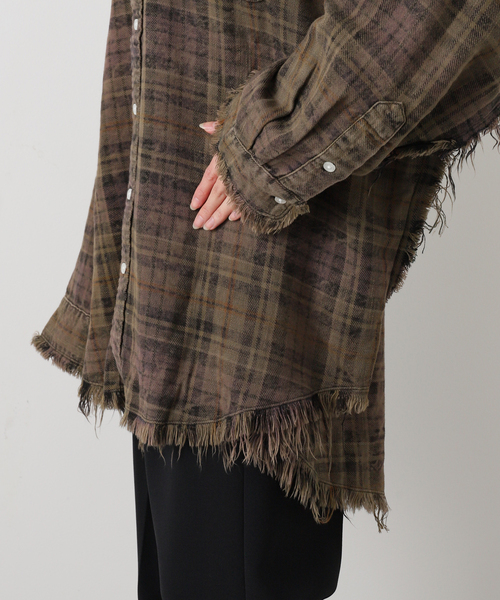 R13/アールサーティーン】SHREDDED SEAM DROP NECK SHIRT（シャツ