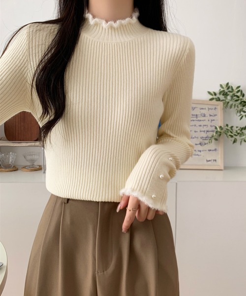 Girly Doll(ガーリードール)の「ハイネック袖パールボタンリブニット(ニット/セーター・レディース・ブラック/モカ/ベージュ・FREE)」の18枚目の写真