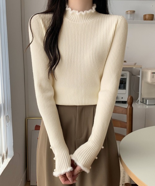 Girly Doll(ガーリードール)の「ハイネック袖パールボタンリブニット(ニット/セーター・レディース・ブラック/モカ/ベージュ・FREE)」の21枚目の写真