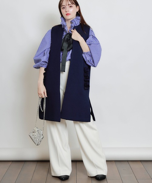 PICCIN PERLA（ピッチンペルラ）の「ポケットフリルジレ（ベスト・レディース・ブラック/オフホワイト/ネイビー・M）」の22枚目の写真