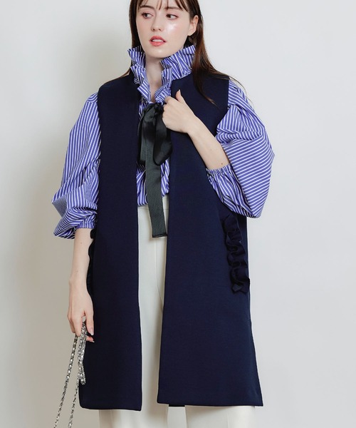 PICCIN PERLA（ピッチンペルラ）の「ポケットフリルジレ（ベスト・レディース・ブラック/オフホワイト/ネイビー・M）」の18枚目の写真