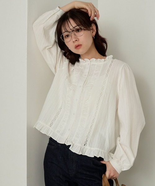 Cherir Mignon(シェリルミニョン)の「【Cherir Mignon】フリルレースクロップドブラウス(シャツ/ブラウス・レディース・ホワイト/ブルー系その他・FREE)」の22枚目の写真