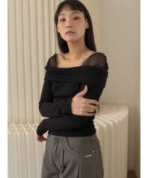 Lace Off Shoulder Rib Top_Black
