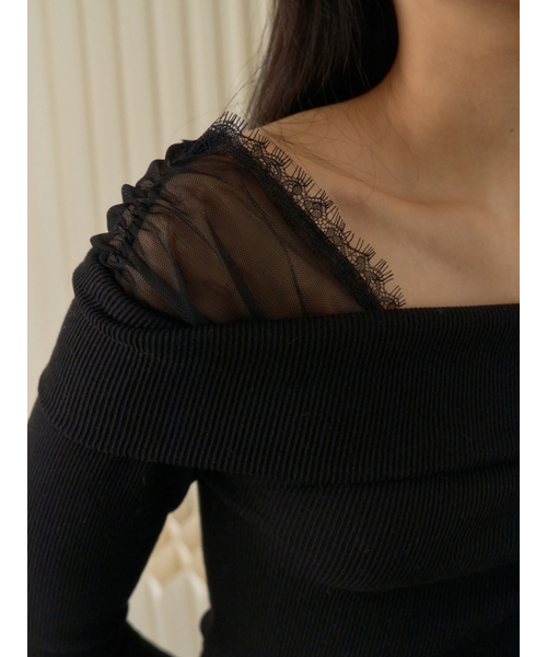 Sorry,Too Much Love（ソーリートゥーマッチラブ）の「Lace Off Shoulder Rib Top_Black（Tシャツ/カットソー・レディース・その他・FREE）」の2枚目の写真