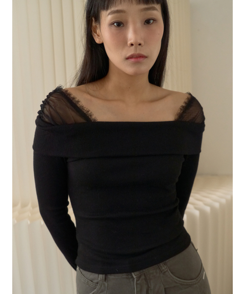 Sorry,Too Much Love（ソーリートゥーマッチラブ）の「Lace Off Shoulder Rib Top_Black（Tシャツ/カットソー・レディース・その他・FREE）」の3枚目の写真