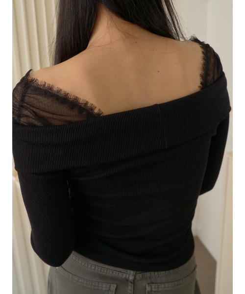 Sorry,Too Much Love（ソーリートゥーマッチラブ）の「Lace Off Shoulder Rib Top_Black（Tシャツ/カットソー・レディース・その他・FREE）」の4枚目の写真