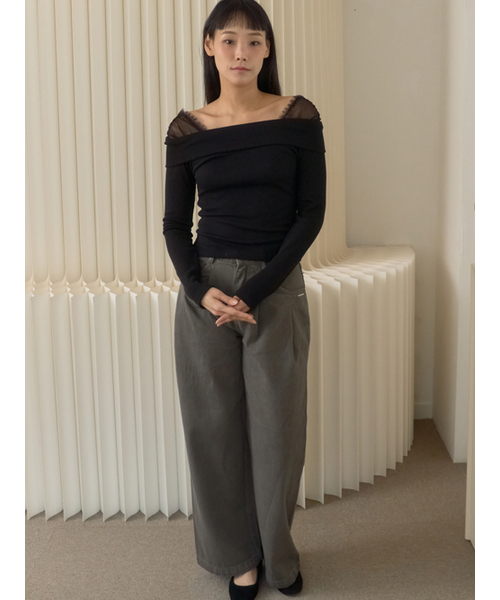 Sorry,Too Much Love（ソーリートゥーマッチラブ）の「Lace Off Shoulder Rib Top_Black（Tシャツ/カットソー・レディース・その他・FREE）」の5枚目の写真
