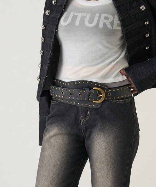 WHO'S WHO gallery（フーズフーギャラリー）の「スタッズワイドベルト（ベルト・レディース・レオパード/ブラック/ブラウン・FREE）」の5枚目の写真