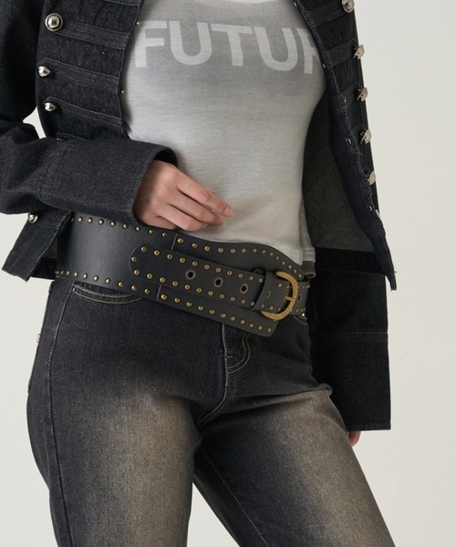 WHO'S WHO gallery（フーズフーギャラリー）の「スタッズワイドベルト（ベルト・レディース・レオパード/ブラック/ブラウン・FREE）」の6枚目の写真