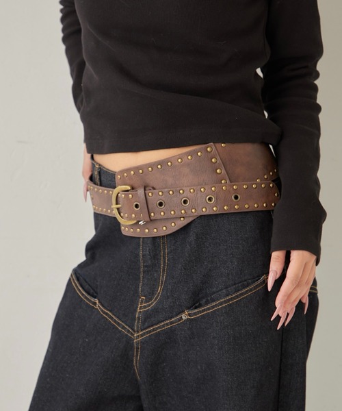 WHO'S WHO gallery（フーズフーギャラリー）の「スタッズワイドベルト（ベルト・レディース・レオパード/ブラック/ブラウン・FREE）」の7枚目の写真