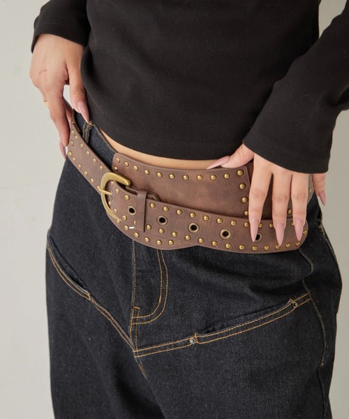 WHO'S WHO gallery（フーズフーギャラリー）の「スタッズワイドベルト（ベルト・レディース・レオパード/ブラック/ブラウン・FREE）」の8枚目の写真