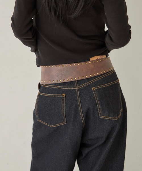 WHO'S WHO gallery（フーズフーギャラリー）の「スタッズワイドベルト（ベルト・レディース・レオパード/ブラック/ブラウン・FREE）」の9枚目の写真