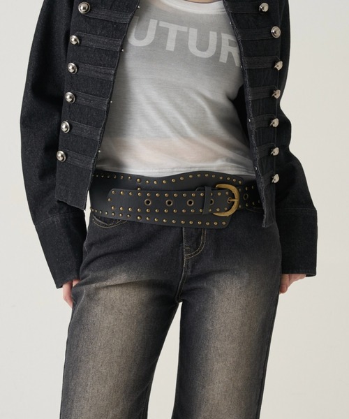 WHO'S WHO gallery（フーズフーギャラリー）の「スタッズワイドベルト（ベルト・レディース・レオパード/ブラック/ブラウン・FREE）」の4枚目の写真