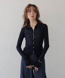 CLEIO（クレイオ）の「【CLEIO】ランダムリブスパンコールシアーポロニット RANDOM RIB SEQUIN SHEER POLO KNIT（ポロシャツ）」