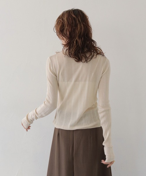 CLEIO（クレイオ）の「【CLEIO】ランダムリブスパンコールシアーポロニット RANDOM RIB SEQUIN SHEER POLO KNIT（ポロシャツ・レディース・ホワイト系その他/ピンク/ネイビー・FREE）」の7枚目の写真