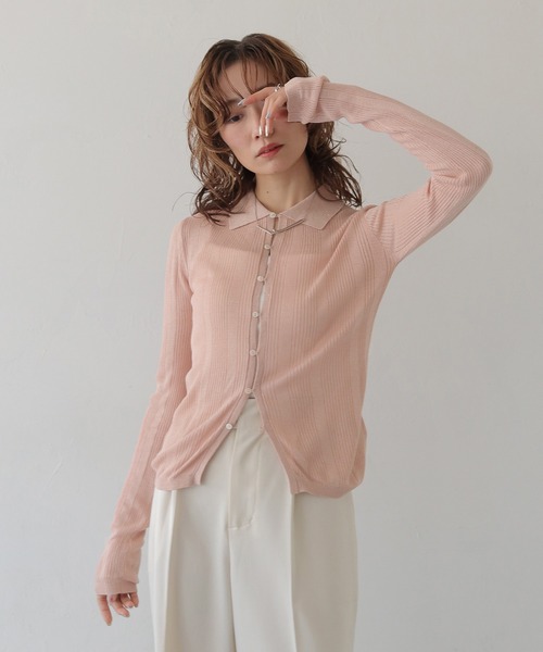 CLEIO（クレイオ）の「【CLEIO】ランダムリブスパンコールシアーポロニット RANDOM RIB SEQUIN SHEER POLO KNIT（ポロシャツ・レディース・ホワイト系その他/ピンク/ネイビー・FREE）」の14枚目の写真