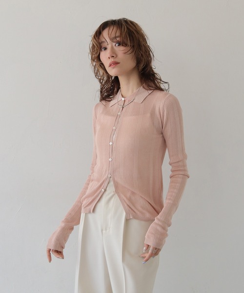 CLEIO（クレイオ）の「【CLEIO】ランダムリブスパンコールシアーポロニット RANDOM RIB SEQUIN SHEER POLO KNIT（ポロシャツ・レディース・ホワイト系その他/ピンク/ネイビー・FREE）」の15枚目の写真