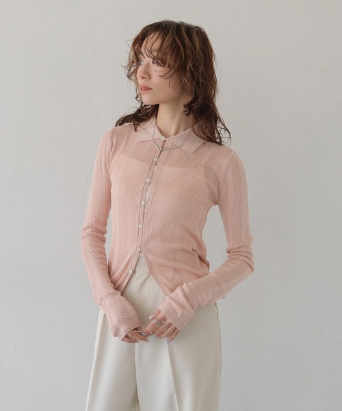 CLEIO（クレイオ）の「【CLEIO】ランダムリブスパンコールシアーポロニット RANDOM RIB SEQUIN SHEER POLO KNIT（ポロシャツ・レディース・ホワイト系その他/ピンク/ネイビー・FREE）」の16枚目の写真