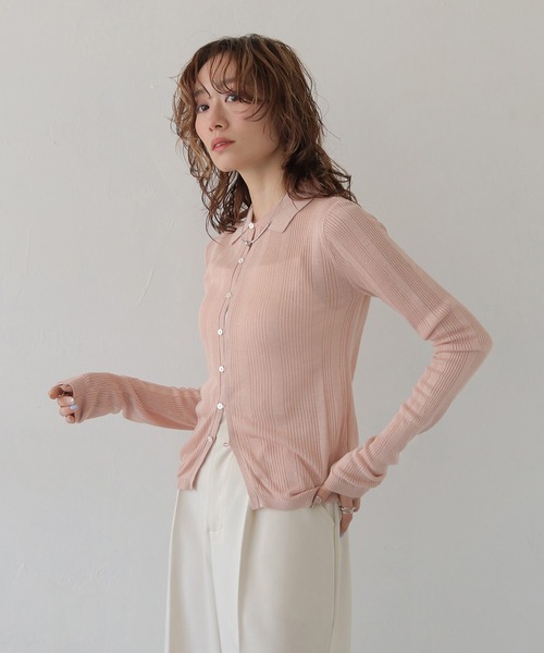 CLEIO（クレイオ）の「【CLEIO】ランダムリブスパンコールシアーポロニット RANDOM RIB SEQUIN SHEER POLO KNIT（ポロシャツ・レディース・ホワイト系その他/ピンク/ネイビー・FREE）」の17枚目の写真