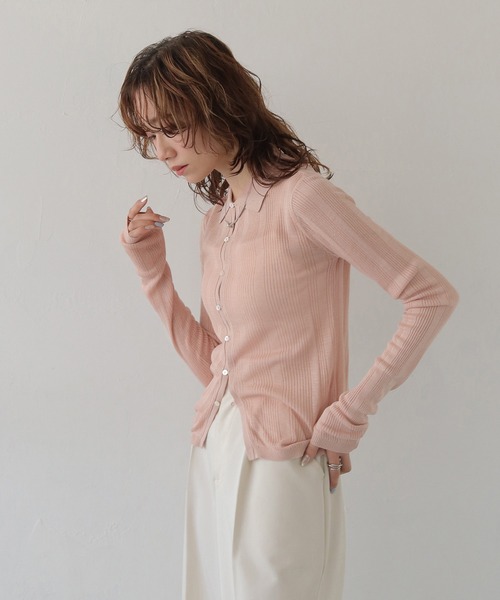 CLEIO（クレイオ）の「【CLEIO】ランダムリブスパンコールシアーポロニット RANDOM RIB SEQUIN SHEER POLO KNIT（ポロシャツ・レディース・ホワイト系その他/ピンク/ネイビー・FREE）」の18枚目の写真