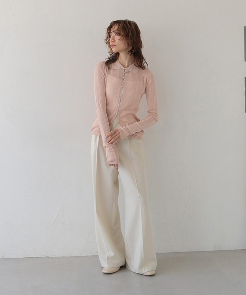 CLEIO（クレイオ）の「【CLEIO】ランダムリブスパンコールシアーポロニット RANDOM RIB SEQUIN SHEER POLO KNIT（ポロシャツ・レディース・ホワイト系その他/ピンク/ネイビー・FREE）」の22枚目の写真