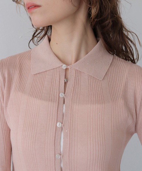 CLEIO（クレイオ）の「【CLEIO】ランダムリブスパンコールシアーポロニット RANDOM RIB SEQUIN SHEER POLO KNIT（ポロシャツ・レディース・ホワイト系その他/ピンク/ネイビー・FREE）」の20枚目の写真