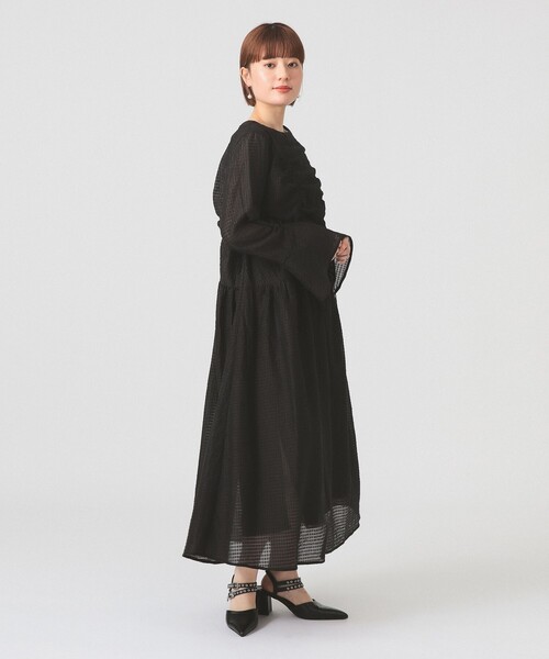 Ray BEAMS（レイビームス）の「【4/2値下げ】シアー ドロスト ギャザー ワンピース［洗える］（ワンピース・レディース・ブルー/ブラック・ONE SIZE）」の3枚目の写真