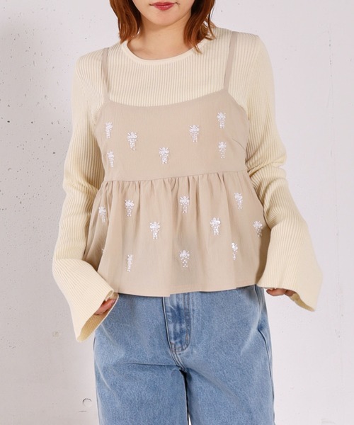 archives(アルシーヴ)の「ビーズ刺繍ペプラムビスチェ×リブニットプルオーバーSET(アンサンブル・レディース・ベージュ/グレー/アイボリー/ブラック・MEDIUM)」の1枚目の写真