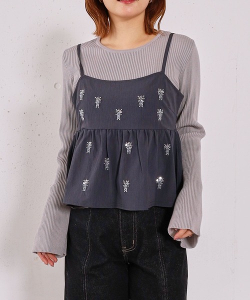 archives(アルシーヴ)の「ビーズ刺繍ペプラムビスチェ×リブニットプルオーバーSET(アンサンブル・レディース・ベージュ/グレー/アイボリー/ブラック・MEDIUM)」の4枚目の写真